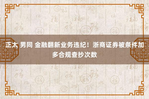 正太 男同 金融翻新业务违纪！浙商证券被条件加多合规查抄次数