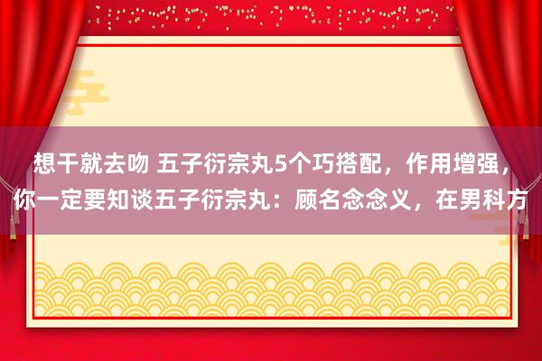 想干就去吻 五子衍宗丸5个巧搭配，作用增强，你一定要知谈五子衍宗丸：顾名念念义，在男科方