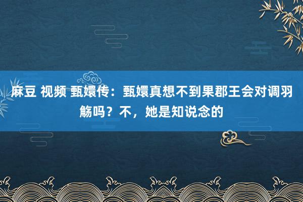 麻豆 视频 甄嬛传：甄嬛真想不到果郡王会对调羽觞吗？不，她是知说念的